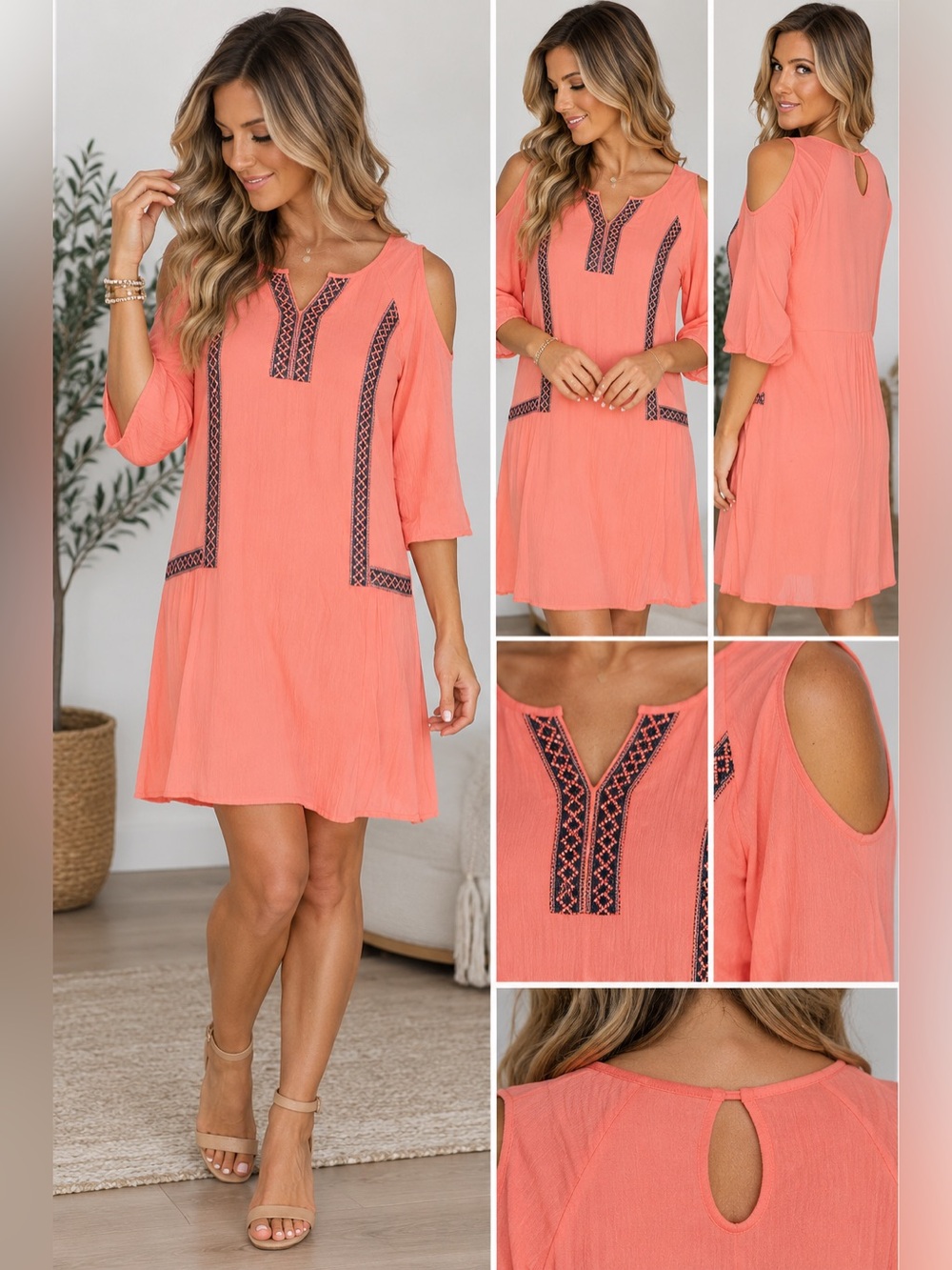 Women's Marybeth Dress BNWT coral orange with embroidery